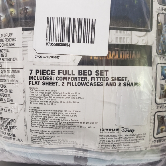 Star Wars Lego Mandalorian Full Size sheet set and reversible comforter. Yoda - Picture 4 of 8